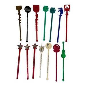 Lot Of 14 Vintage Plastic Souvenir Swizzle Sticks TX Stadium, Polo's, Cork Club